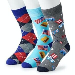 Men's 3-Pack Americana/Patterned Novelty Crew Socks - Hamburger NWT  Retails $18